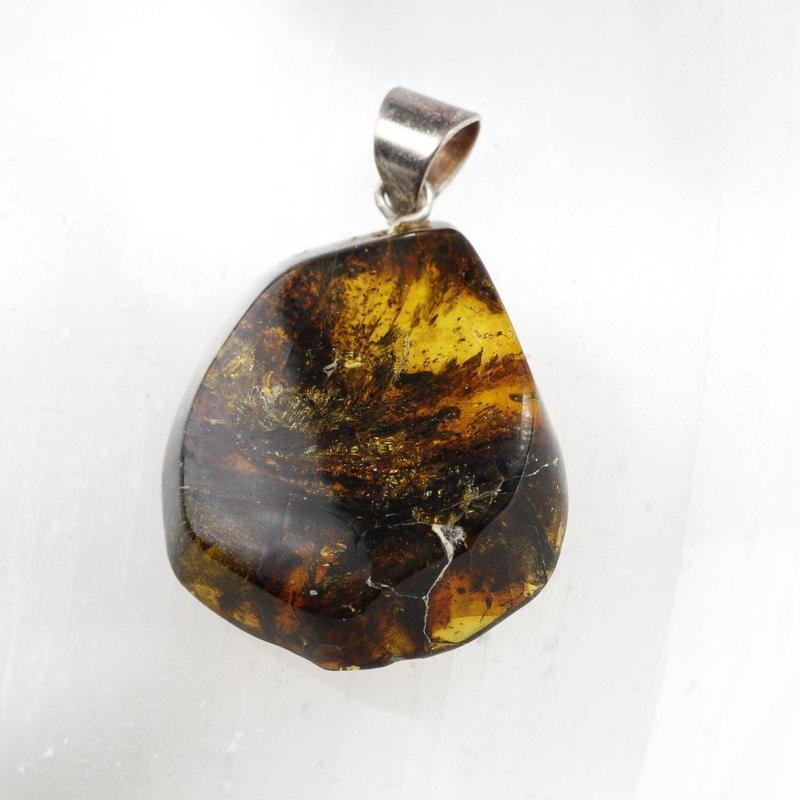 Natural Amber Free Form Pendant || Protection, Security || .925 Sterling Silver || Indonesia-Nature's Treasures