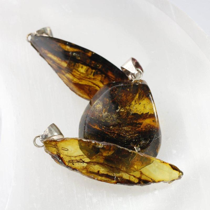 Natural Amber Free Form Pendants || .925 Sterling Silver-Nature's Treasures