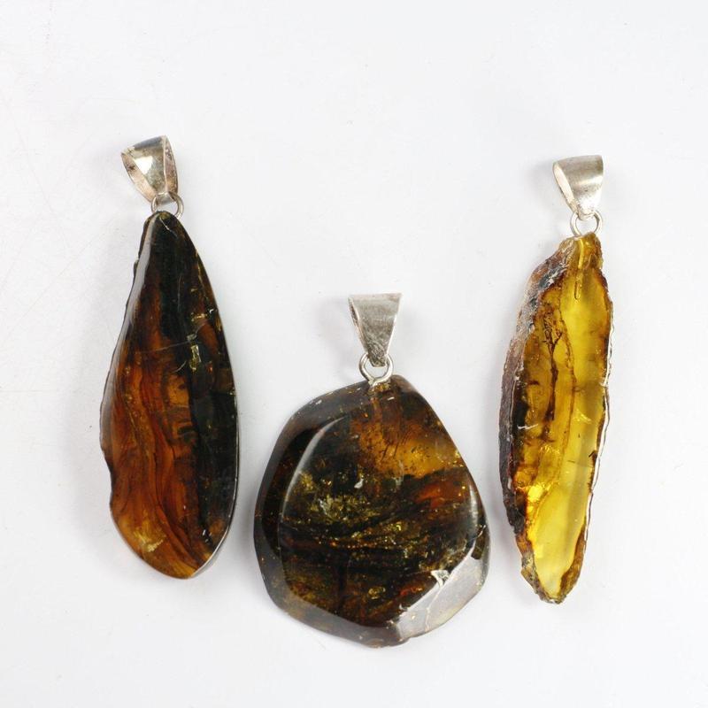 Natural Amber Free Form Pendants || .925 Sterling Silver
