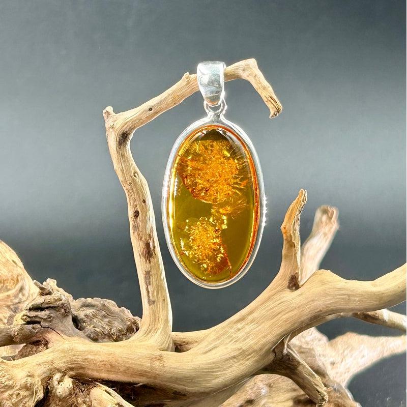 Natural Baltic Amber Oval Pendant || Inner Healing, Protection || .925 Sterling Silver || Latvia