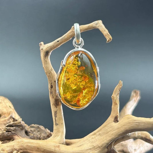Natural Baltic Amber Oval Pendants || .925 Sterling Silver-Nature's Treasures