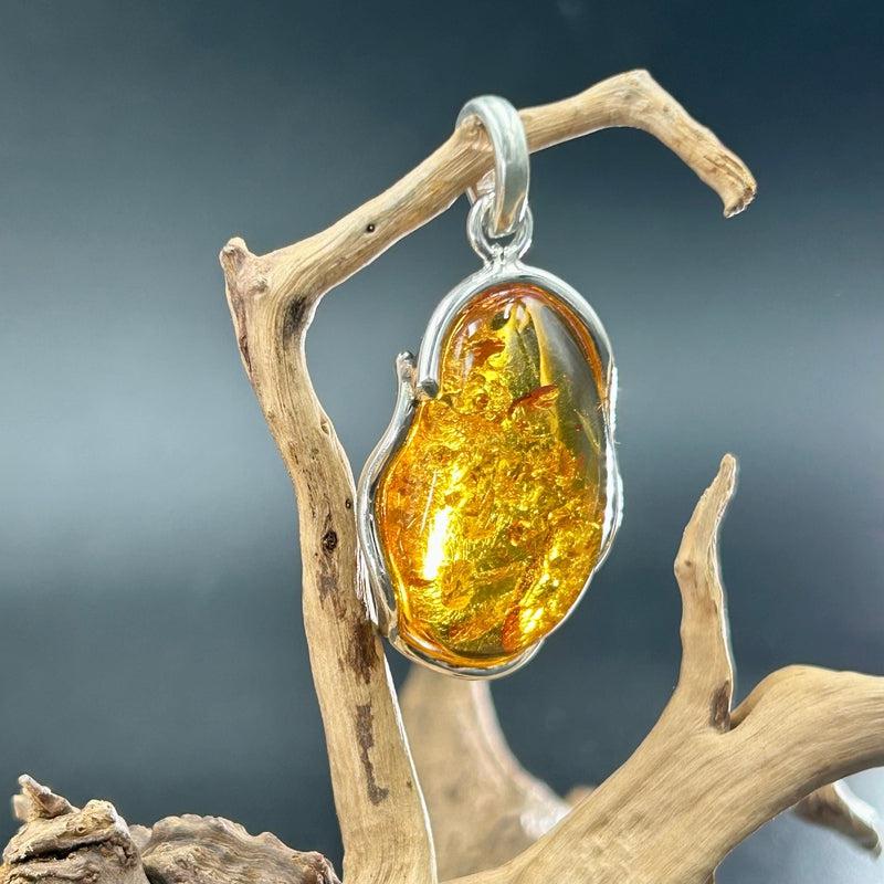 Natural Baltic Amber Oval Pendants || .925 Sterling Silver-Nature's Treasures