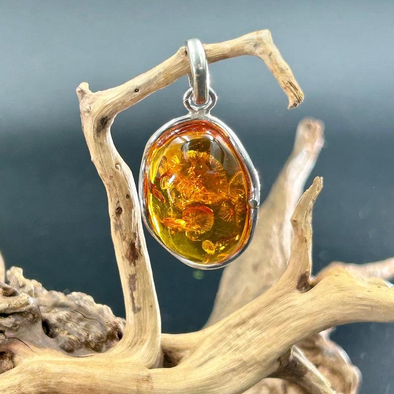Natural Baltic Amber Vine Oval Pendant || Inner Healing, Protection || .925 Sterling Silver || Latvia-Nature's Treasures