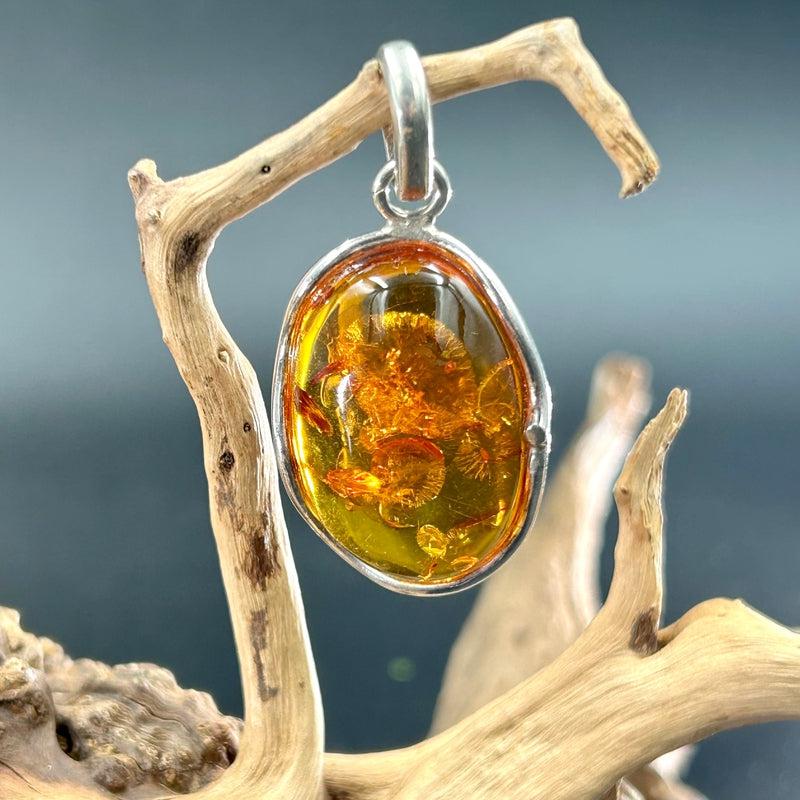 Natural Baltic Amber Vine Oval Pendant || Inner Healing, Protection || .925 Sterling Silver || Latvia-Nature's Treasures