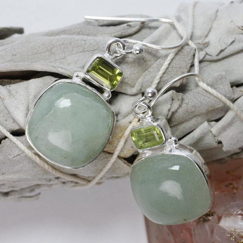 Natural Mint Green Jade & Peridot Sterling Silver Earrings || .925 Sterling Silver