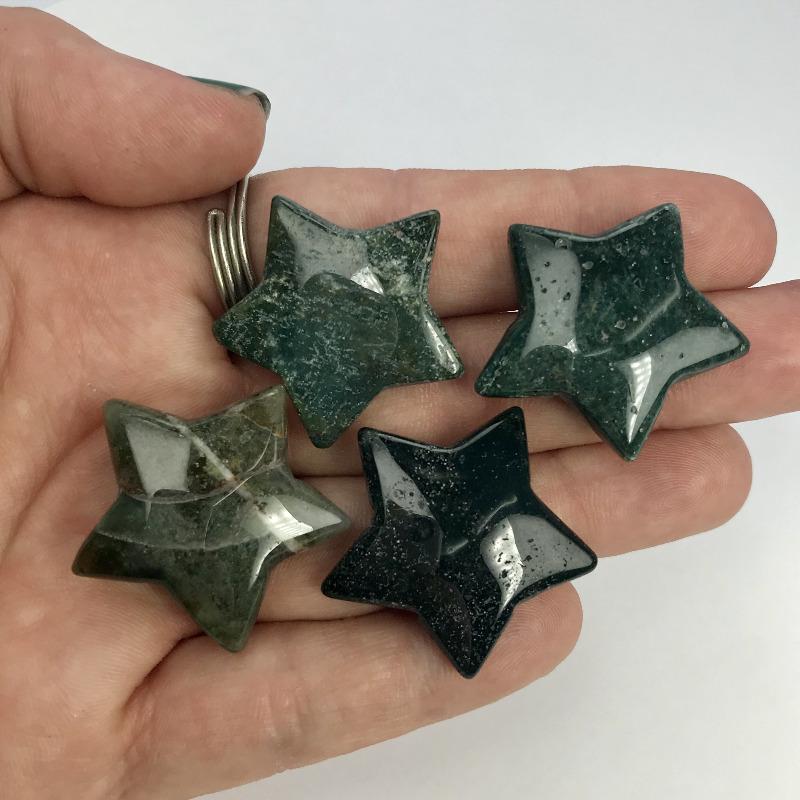 Natural Moss Agate Star Carvings || Balance, Awareness || Brazil-Nature's Treasures