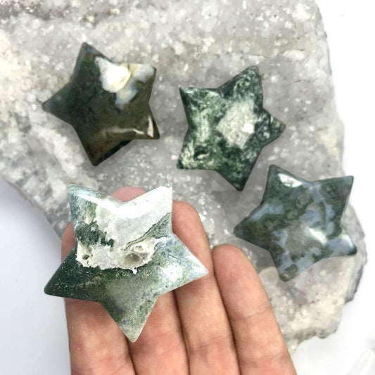 Natural Moss Agate Star Carvings || Balance, Awareness || Brazil-Nature's Treasures