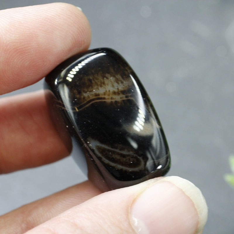 Natural Polished Black Agate Tumble Stone || Grounding, Communication, Self-Direction || China-Nature's Treasures