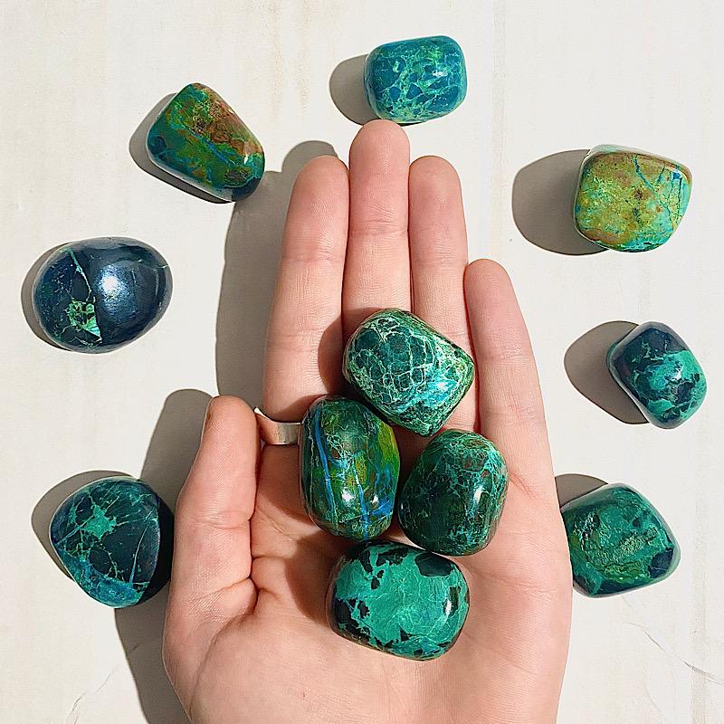 Natural Polished Chrysocolla Tumble Stone || Communication, Releasing Blockages || Peru-Nature's Treasures