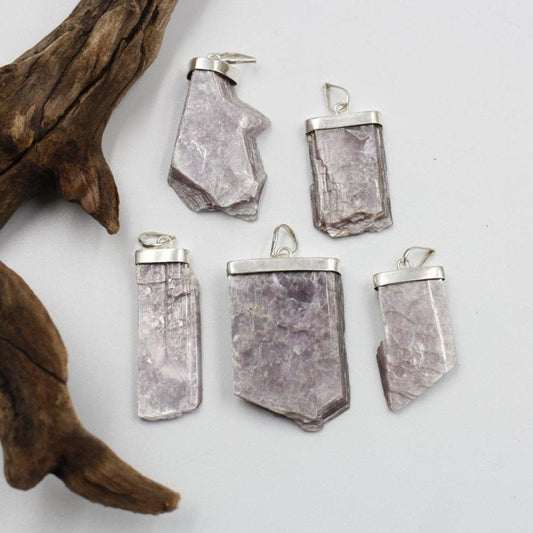 Natural Rough Lepidolite Pendants || .925 Sterling Silver-Nature's Treasures