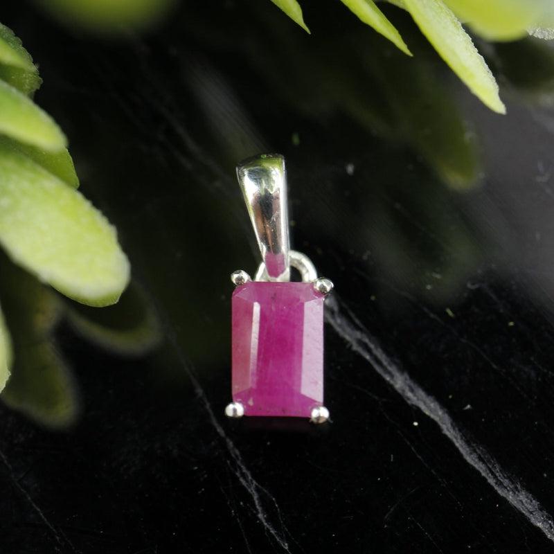 Natural Ruby Dainty Faceted Pendant || Africa || .925 Sterling Silver-Nature's Treasures