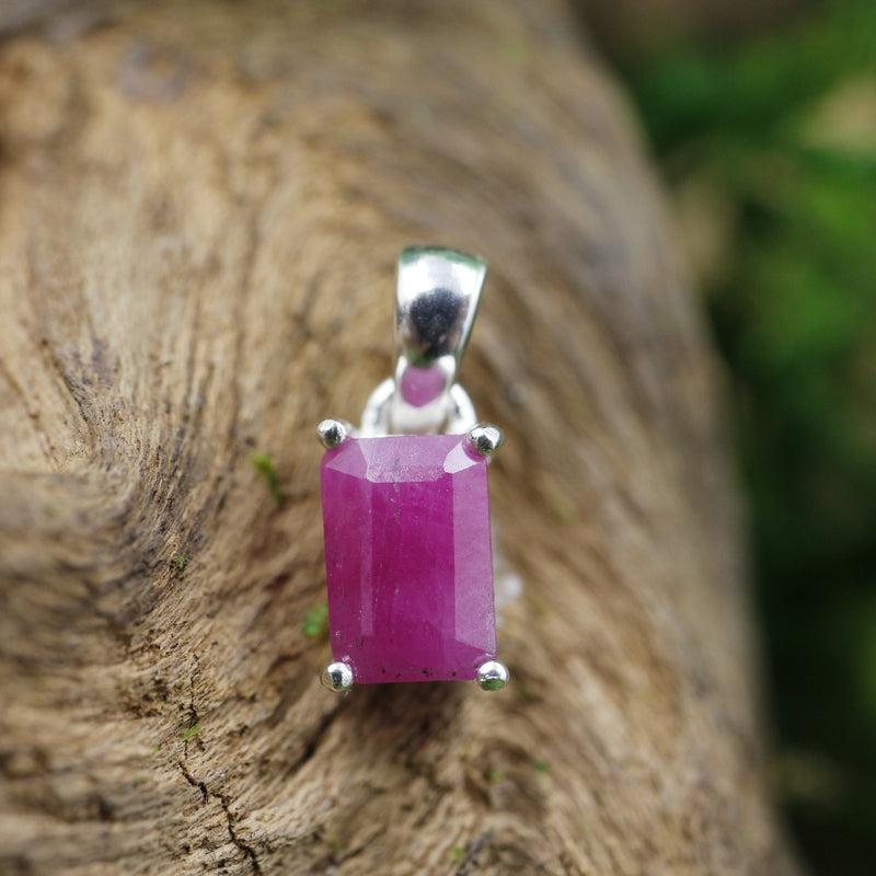 Natural Ruby Dainty Faceted Pendant || Africa || .925 Sterling Silver-Nature's Treasures