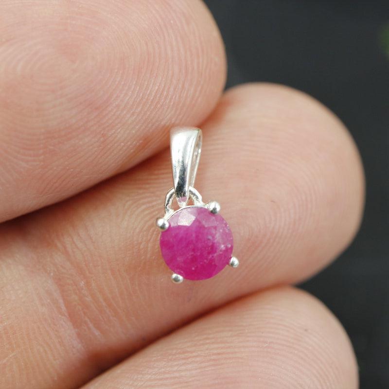 Natural Ruby Dainty Faceted Pendant || Africa || .925 Sterling Silver-Nature's Treasures