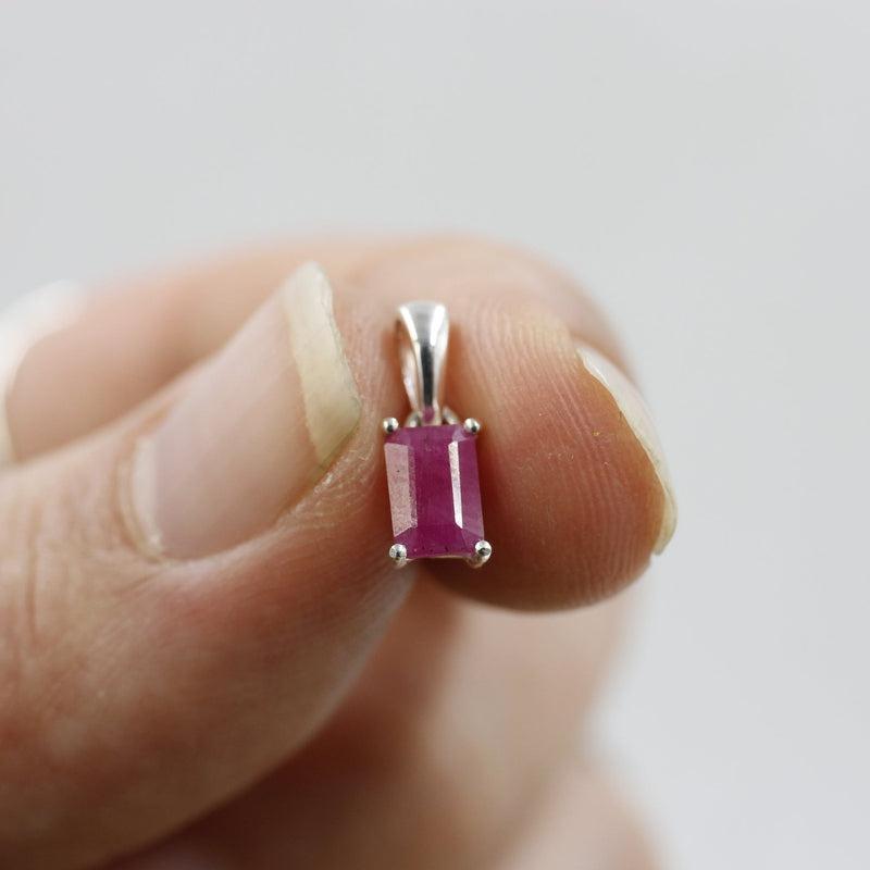 Natural Ruby Dainty Faceted Pendant || Africa || .925 Sterling Silver-Nature's Treasures