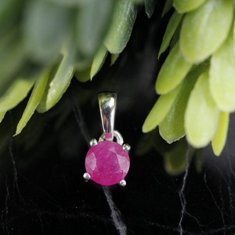 Natural Ruby Dainty Faceted Pendant || Africa || .925 Sterling Silver-Nature's Treasures