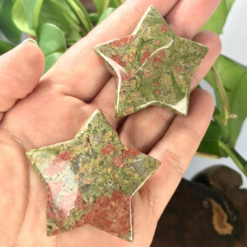 Natural Unakite Jasper Star Carvings || Emotional Balance, Grounding || Canada-Nature's Treasures