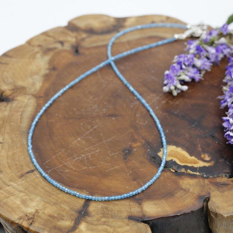 Neon Apatite Dainty Faceted Necklace 2MM || .925 Sterling Silver-Nature's Treasures