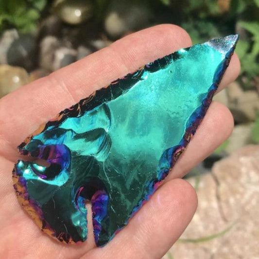 Obsidian Glass Rainbow Aura Platted Arrowhead || Grounding, Protection || Mexico-Nature's Treasures