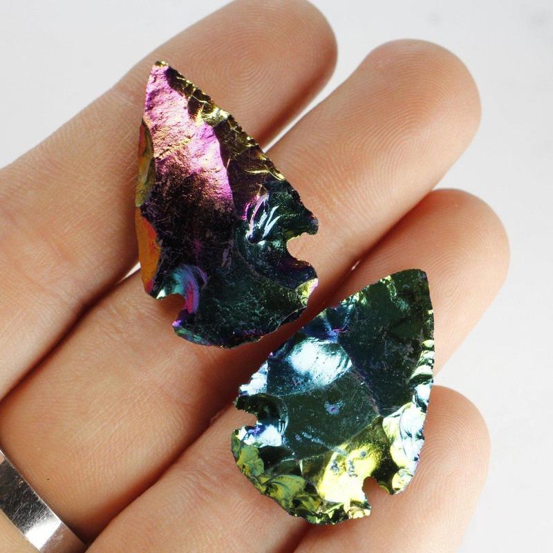 Obsidian Glass Rainbow Aura Platted Arrowhead || Grounding, Protection || Mexico-Nature's Treasures