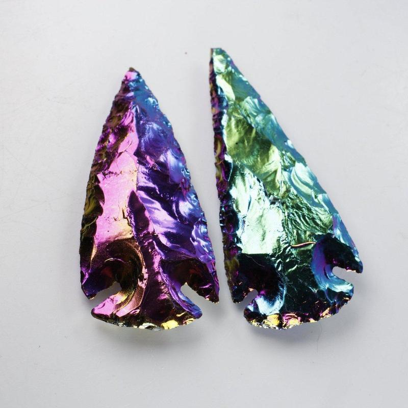 Obsidian Glass Rainbow Aura Platted Arrowhead || Grounding, Protection || Mexico-Nature's Treasures