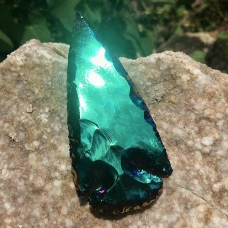 Obsidian Glass Rainbow Aura Platted Arrowhead || Grounding, Protection || Mexico-Nature's Treasures