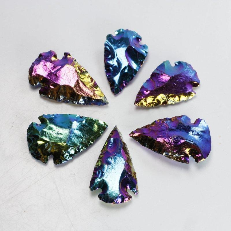 Obsidian Glass Rainbow Aura Platted Arrowhead || Grounding, Protection || Mexico-Nature's Treasures