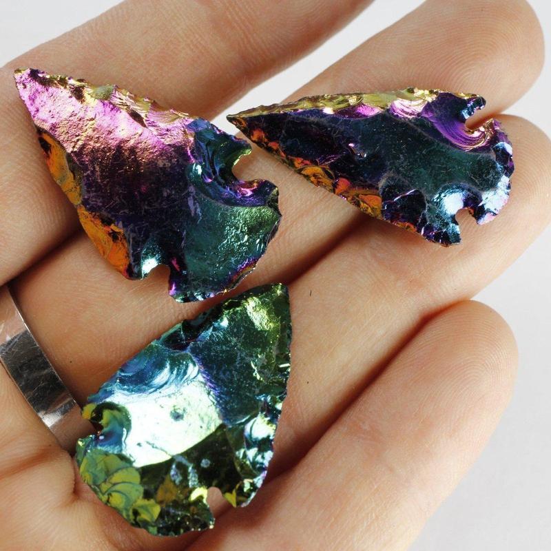 Obsidian Glass Rainbow Aura Platted Arrowhead || Grounding, Protection || Mexico-Nature's Treasures