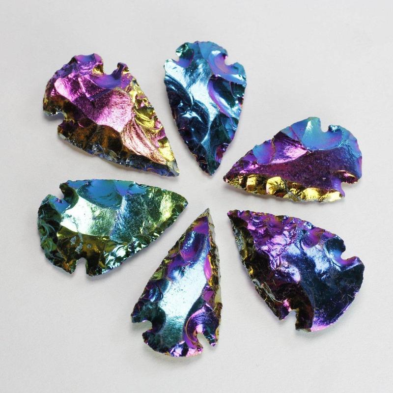 Obsidian Glass Rainbow Aura Platted Arrowhead || Grounding, Protection || Mexico-Nature's Treasures