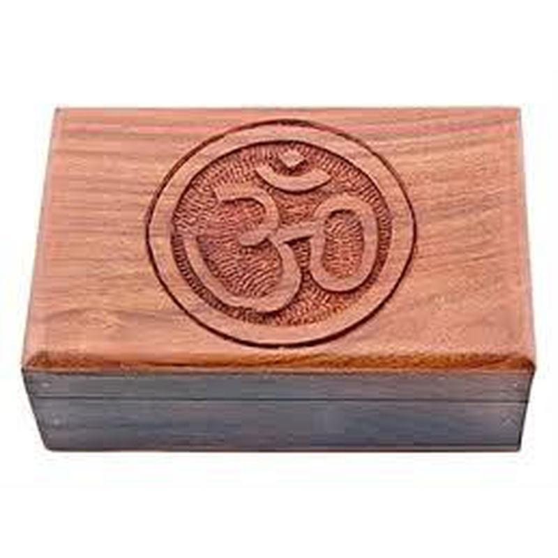 Om Symbol Carved Wooden Box-Nature's Treasures