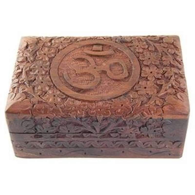 Om Symbol Carved Wooden Box