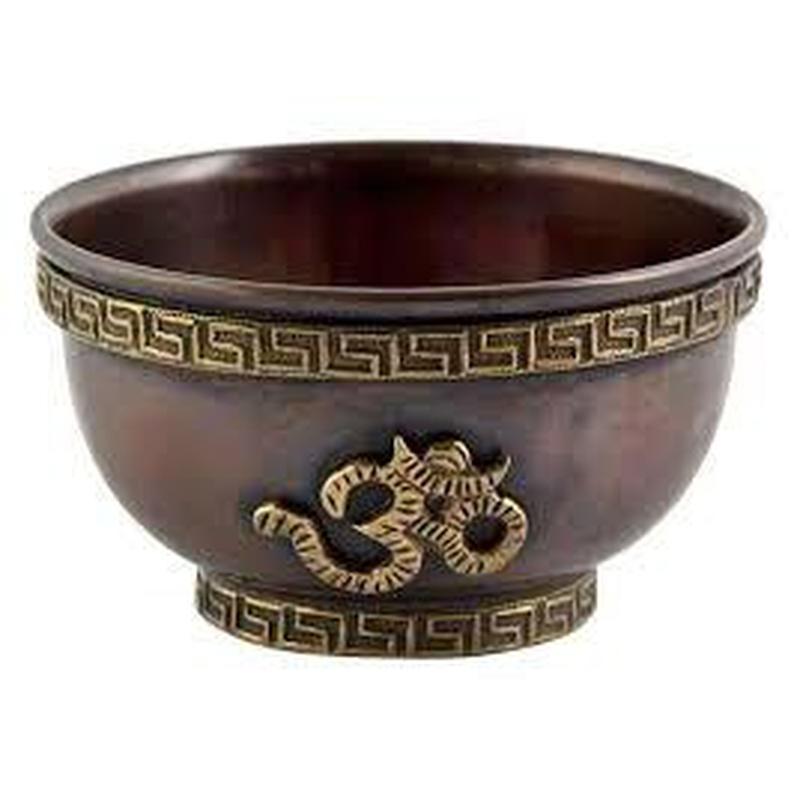 Om Symbol Copper Antique Offering Bowl-Nature's Treasures