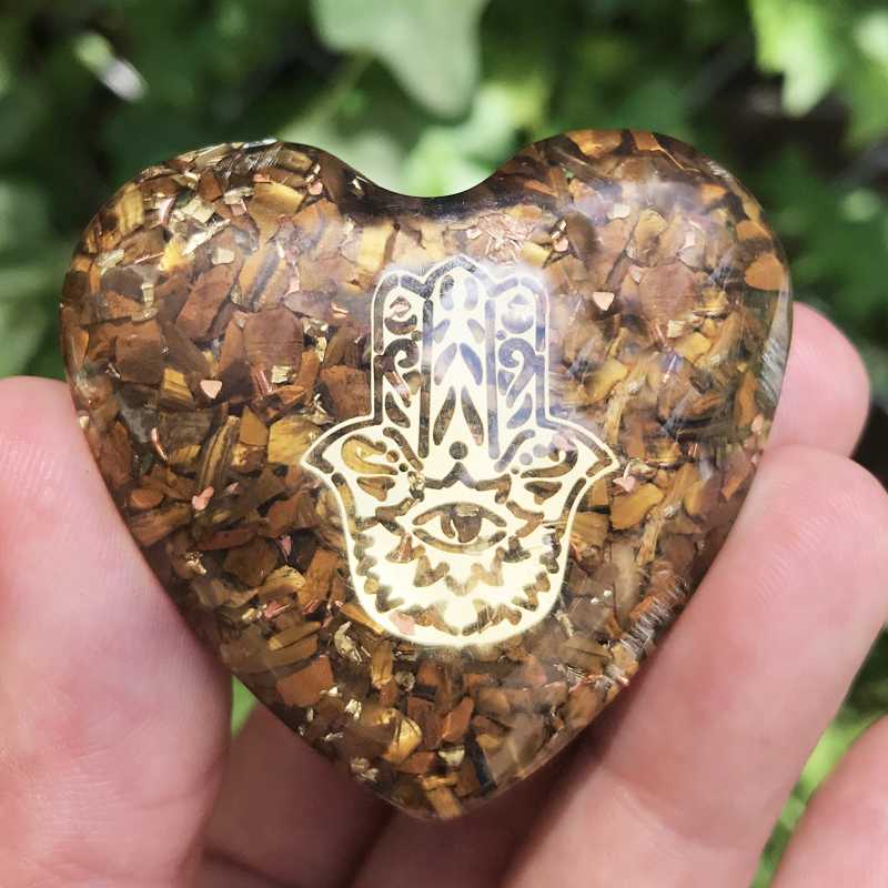 Orgonite Tiger Eye Heart 50mm Hamsa-Nature's Treasures