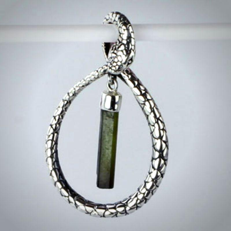Ouroboros Snake With Green Tourmaline Pendant || .925 Sterling Silver-Nature's Treasures