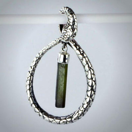 Ouroboros Snake With Green Tourmaline Pendant || .925 Sterling Silver-Nature's Treasures