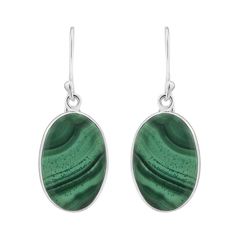 Oval Malachite Earrings || .925 Sterling Silver - Large-Nature's Treasures