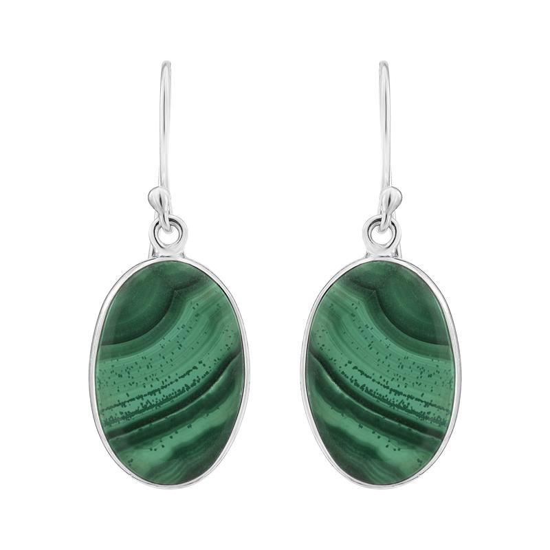 Oval Malachite Earrings || .925 Sterling Silver - Large-Nature's Treasures