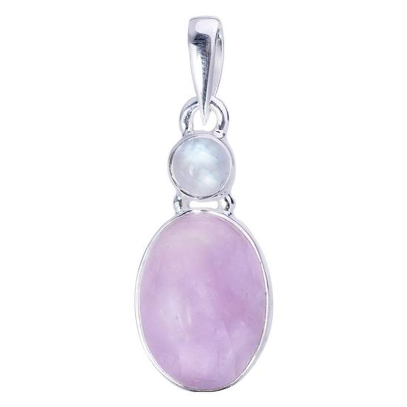 Oval Shaped Kunzite With Moonstone Pendants || .925 Sterling Silver-Nature's Treasures