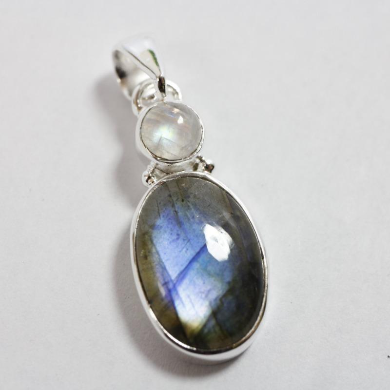 Oval Shaped Labradorite With Rainbow Moonstone Pendants || .925 Sterling Silver-Nature's Treasures