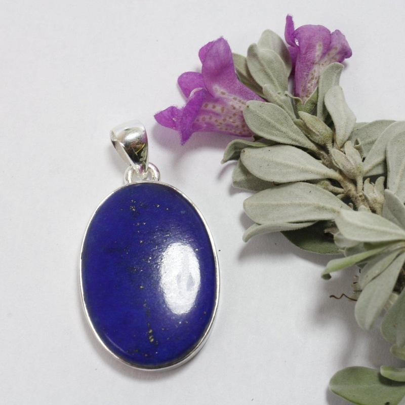 Oval Shaped Lapis Lazuli Pendant || .925 Sterling Silver-Nature's Treasures