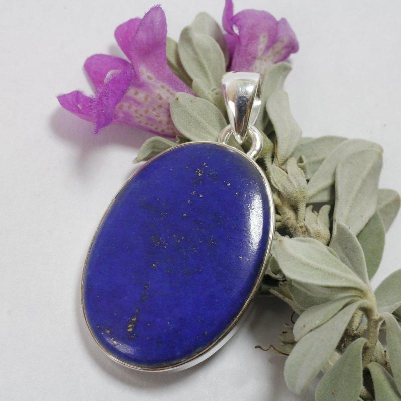Oval Shaped Lapis Lazuli Pendant || .925 Sterling Silver-Nature's Treasures