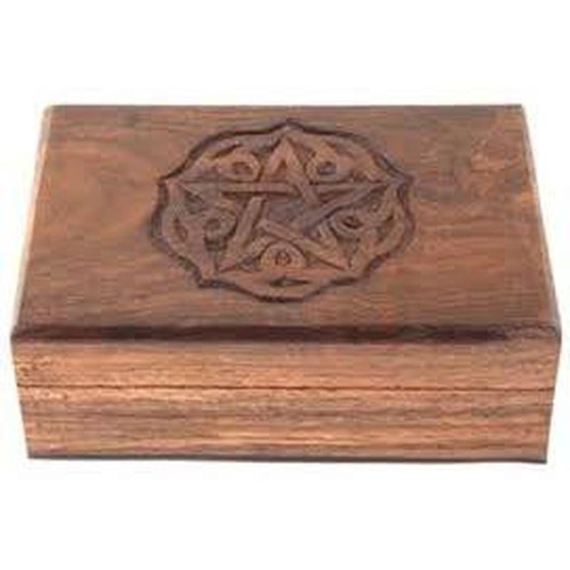 Pentacle Carved Wooden Box-Nature's Treasures