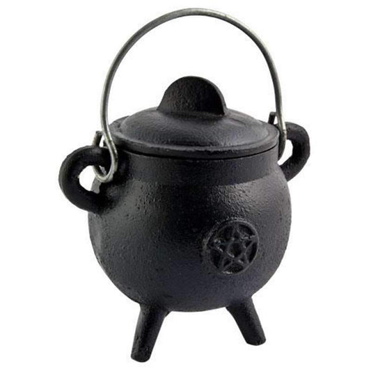 Pentacle Cast Iron Cauldron with Lid-Nature's Treasures