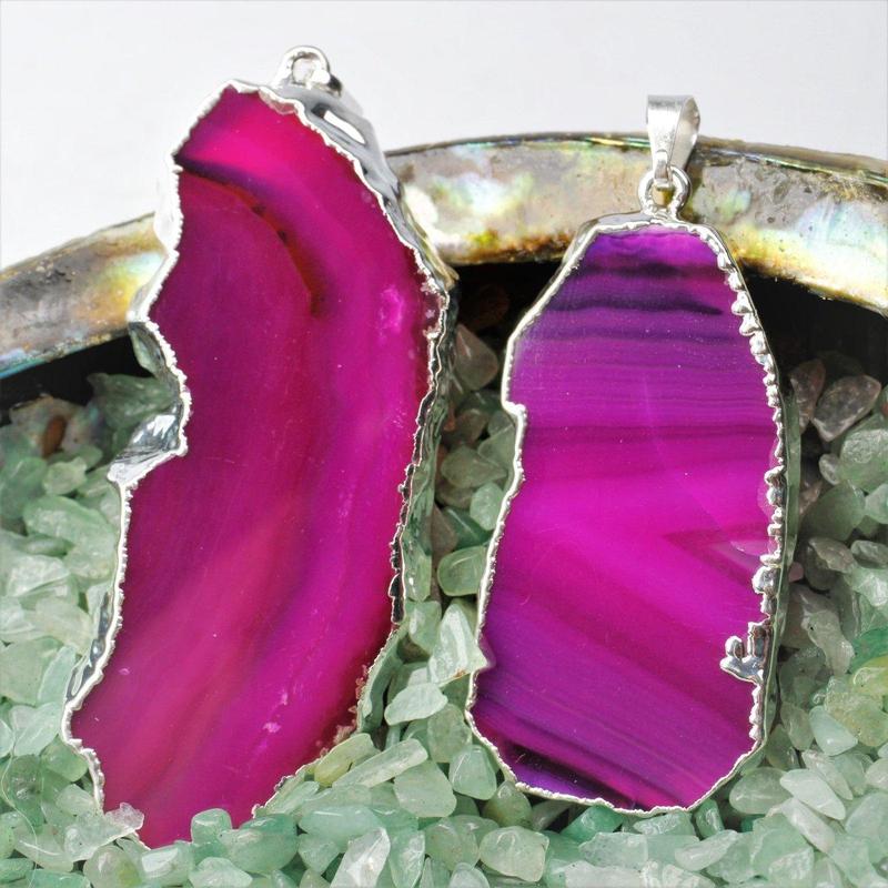 Pink Dyed Agate Slice Silver Plated Pendant-Nature's Treasures