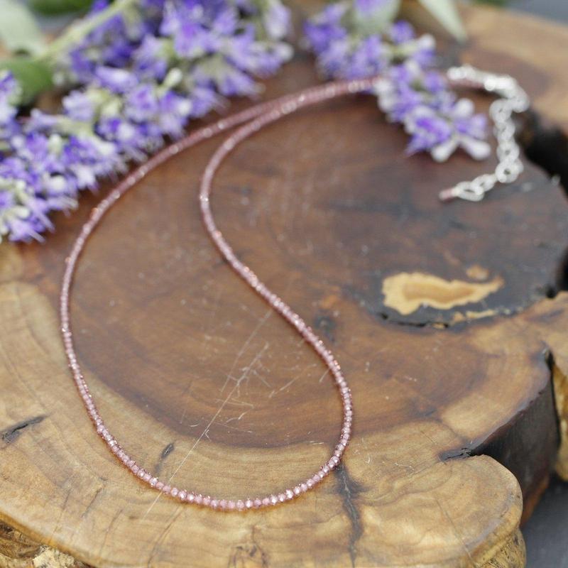 Pink Garnet Dainty Faceted Necklace || .925 Sterling Silver-Nature's Treasures