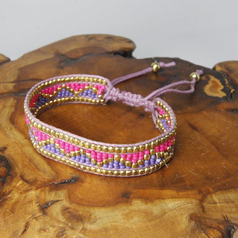 Pink and Purple Zig Zag Beaded Bracelet-Nature's Treasures