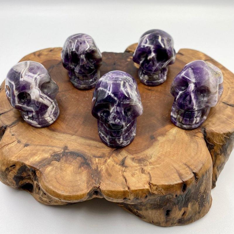 SHOW PRODUCT- Chevron Amethyst Skull Carvings || Brazil-Nature's Treasures