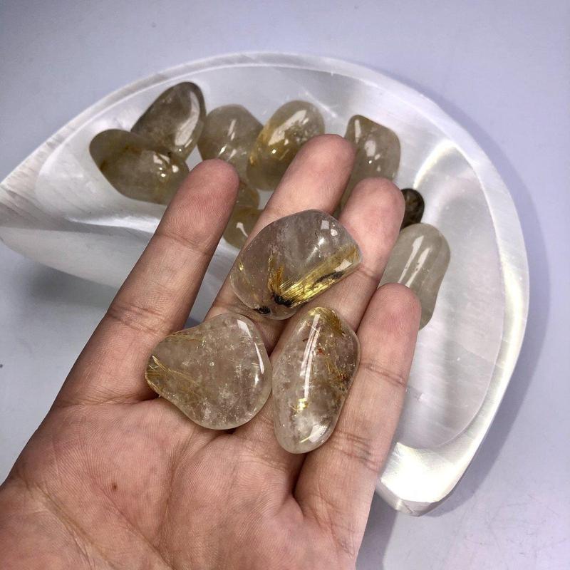 Polished Golden Rutilated Quartz Tumble Stone, Awareness, Psychic Enhancement || Brazil-Nature's Treasures