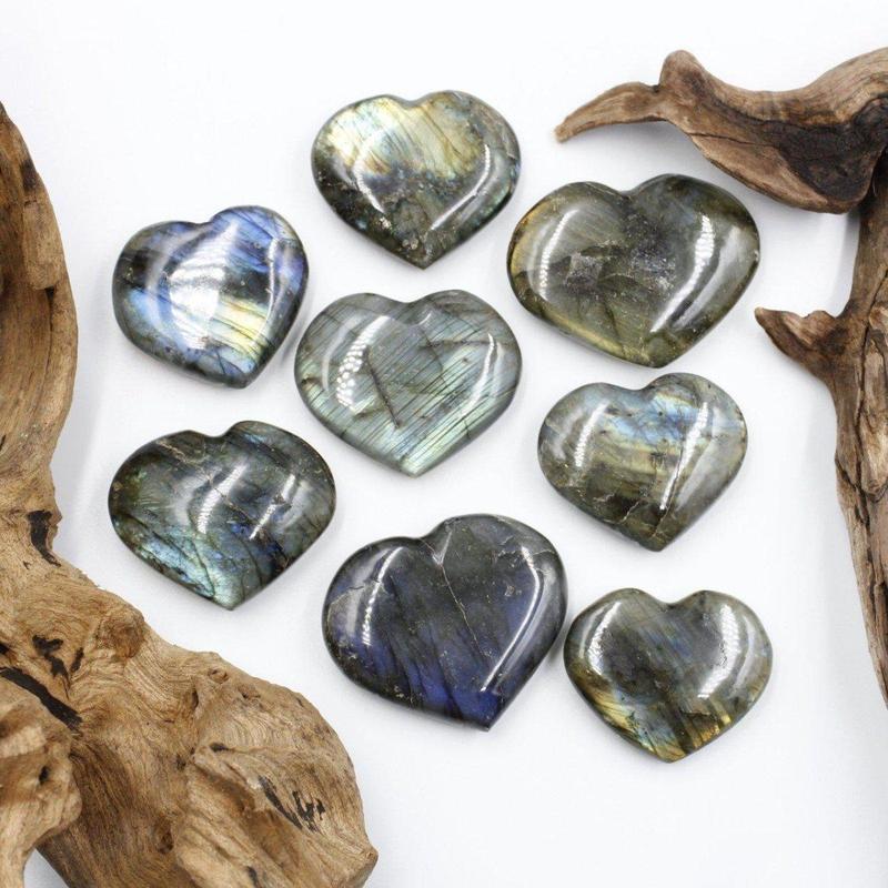 Polished Labradorite Pocket Puff Hearts || Psychic Protection || Madagascar-Nature's Treasures