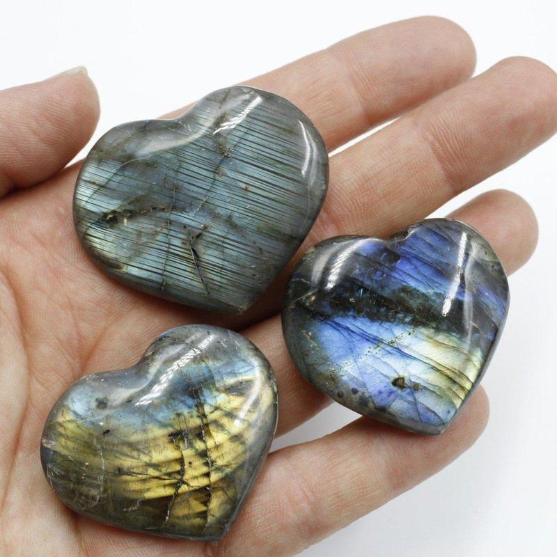Polished Labradorite Pocket Puff Hearts || Psychic Protection || Madagascar-Nature's Treasures