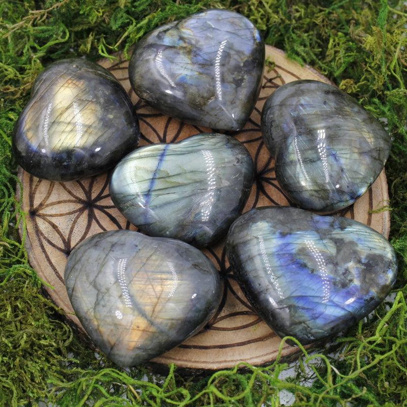 Polished Labradorite Pocket Puff Hearts || Psychic Protection || Madagascar-Nature's Treasures